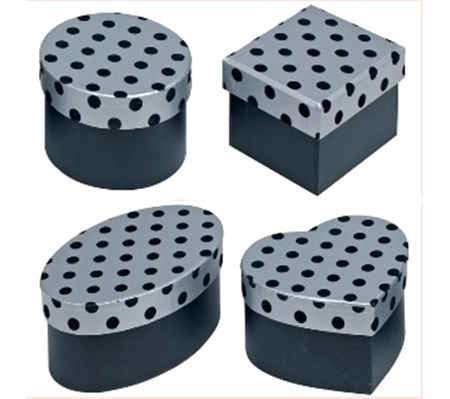 "Silver With Black Flock Spot" Gaveesker, 4 assorterte