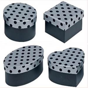 "Silver With Black Flock Spot" Gaveesker, 4 assorterte