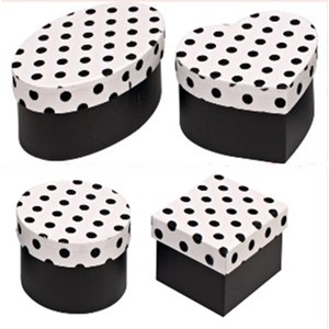 "White With Black Flock Spot" Gaveesker, 4 assorterte