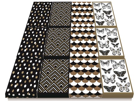 "Black & Gold" Rektangulære gaveesker, 4 assortert (12)