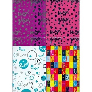 Gavepapir, "Folie", 5m x 70cm, 48 ruller, 4 assortert