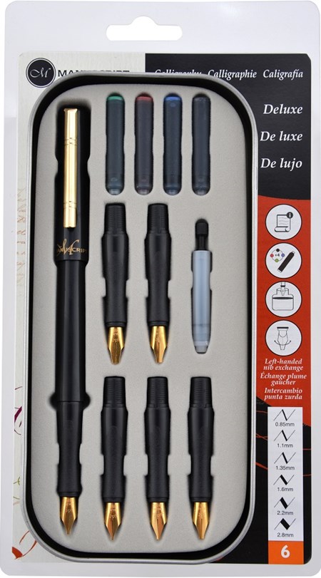 "Deluxe Calligraphy Set" med 6 assorterte pennesplitter