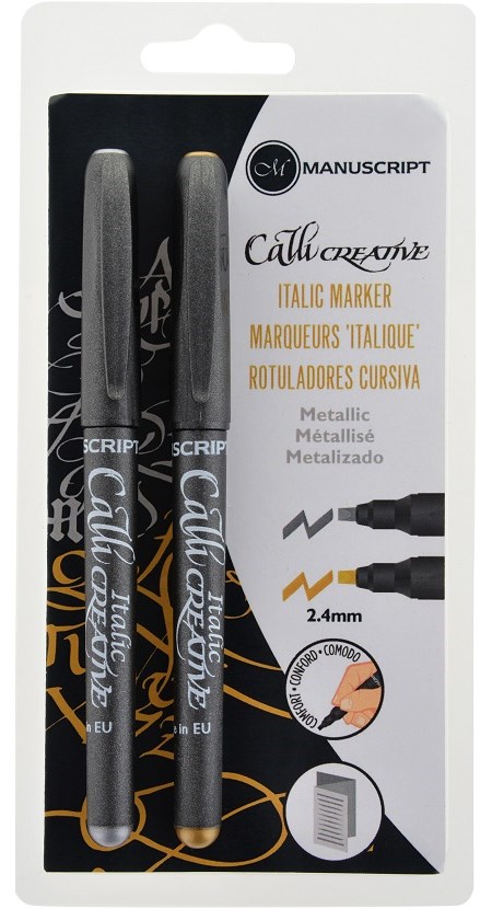 "Callicreative Italic Markers", 2 metallic markers gull/sølv