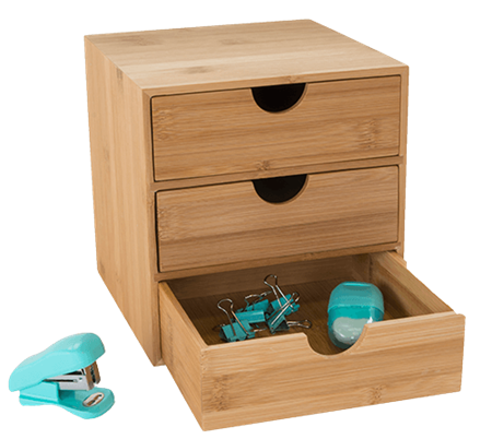 Bambus, 3 skuffers kabinett, lite