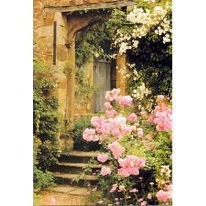 "Rosa roser og tredør", dobbelt blomsterkort