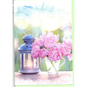 "Rosa pioner og lykt"  Dobbelt blomsterkort