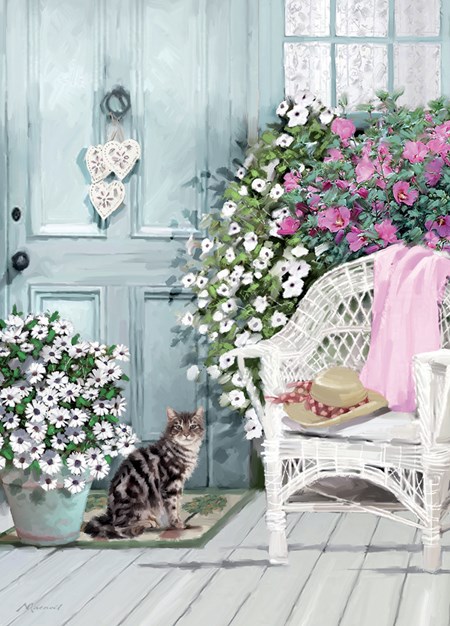 "Kitten with Wicker Chair" Dobbelt blomsterkort
