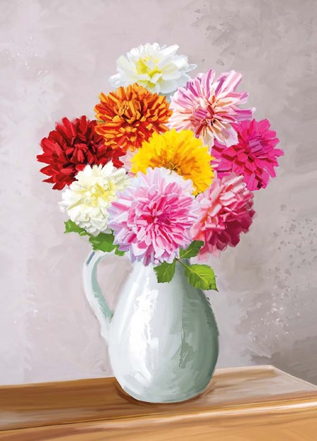 "Dahlias - Painted by Innis Stiles" Dobbelt blomsterkort
