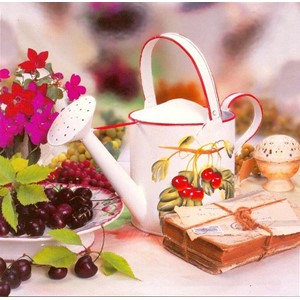 Watering Can with Cherries
