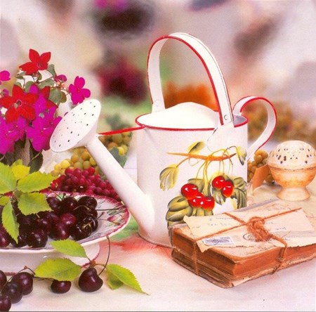 Watering Can with Cherries