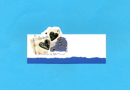 Bordkort, Hvit med blått og hjerter i gull, 10 stk