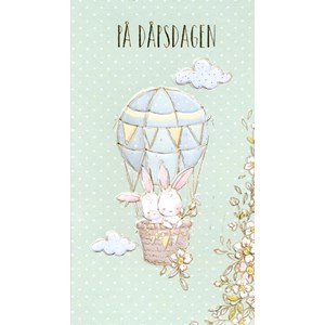 "På Dåpsdagen" kaniner i luftballong, dobbelt kort