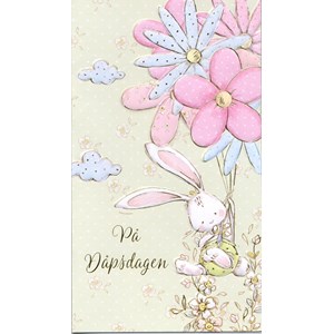 "På Dåpsdagen", kanin og blomst, dobbelt kort