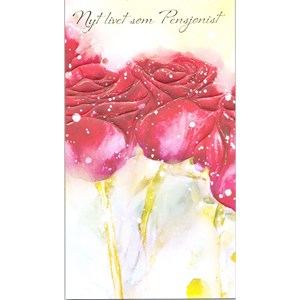 "Nyt livet som pensjonist" røde roser, dobbelt preget kort