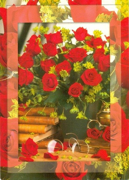 Enklekort,  Røde Roser og bøker