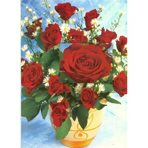 Enklekort,  Røde Roser i vase
