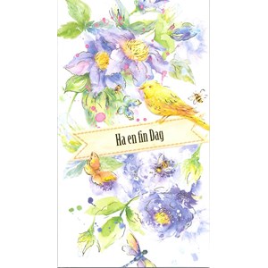 "Ha en fin dag" Blå blomster og fugler, dobbelt kort
