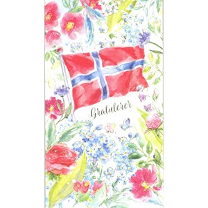 "Gratulerer" Norsk flagg, dobbelt preget kort