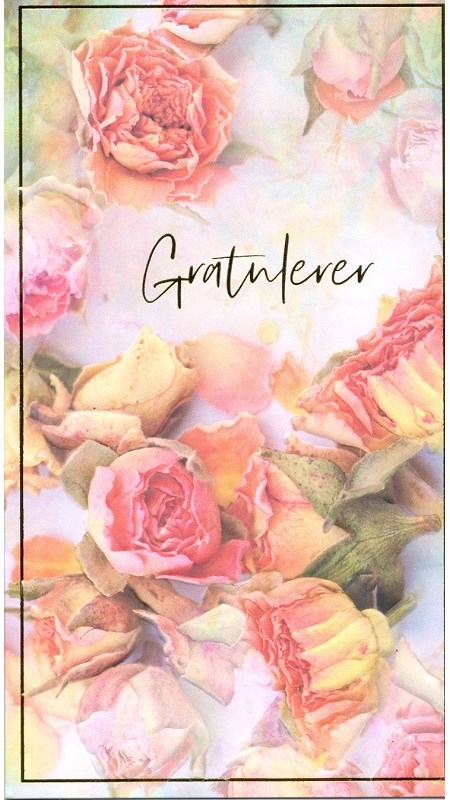 "Gratulerer" Rosa roser i ramme, dobbelt kort