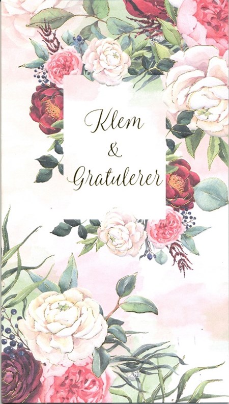 "Klem & Gratulerer" Rød, rosa og hvite roser, dobbelt kort