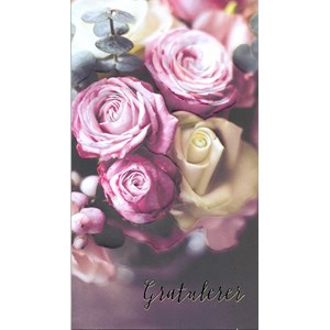 "Gratulerer" Rosa/lilla roser, dobbelt kort