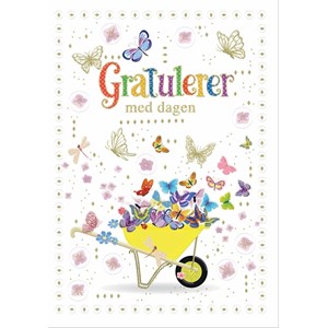 "Gratulerer med dagen" Dobbelt preget kort - Trillebår