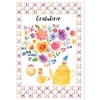 "Gratulerer" Dobbelt preget kort - Blomster, fugler og kaffe