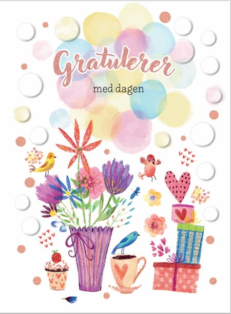 "Gratulerer med dagen" Dobbelt preget kort - Blomstervase
