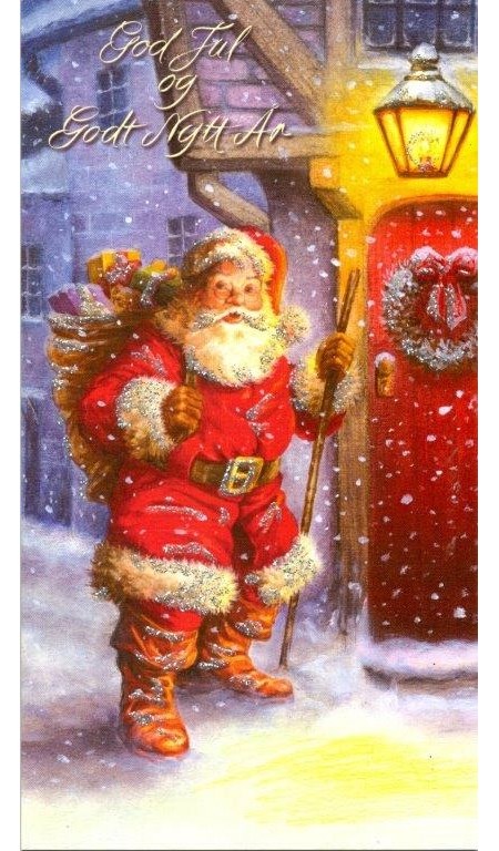 Doble kort,  Julenisse med sekk og stokk
