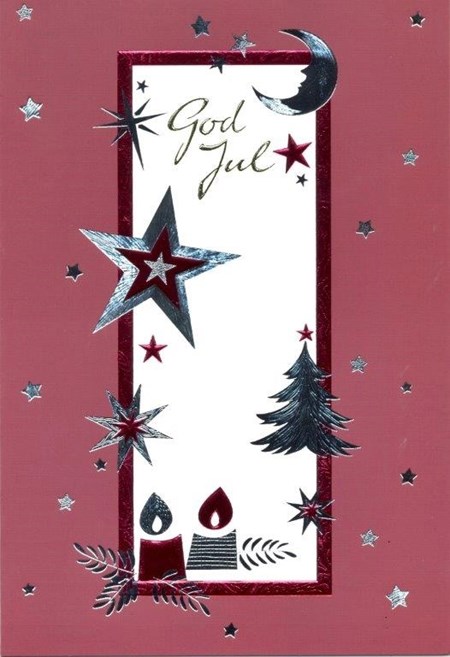 Doble kort, Mørkerødt kort med stjerne, juletre og lys