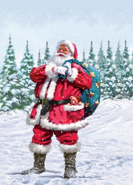 Doble julekort m/rød konvolutt "Santa" u/tekst