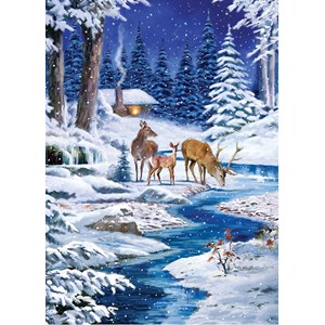 Doble julekort m/rød konvolutt "Forest Deer" u/tekst