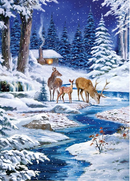 Doble julekort m/rød konvolutt "Forest Deer" u/tekst