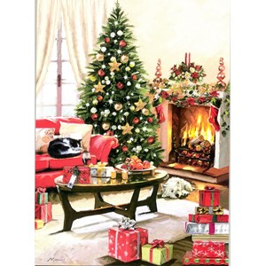 Doble julekort m/rød konvolutt "Christmas Interior" u/tekst