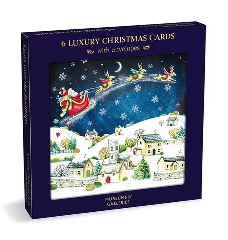 "Santa over the Rooftops" Luxury Christmas Sq Notecards 6/6