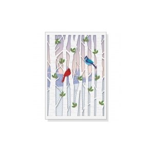 "Birds in Birches", Laser, Julekort m/engels