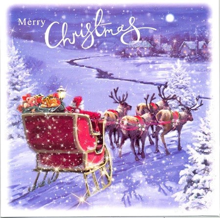 "Santa & Sleigh", 10 Luxury Christmas Card,