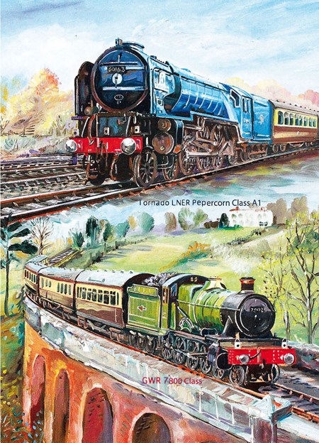 "Steam Trains" Dobbelt manne-kort