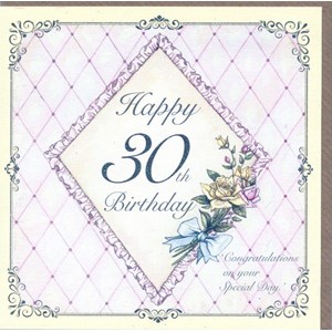 "Happy 30th Birthday - Diamond and Yellow Rose