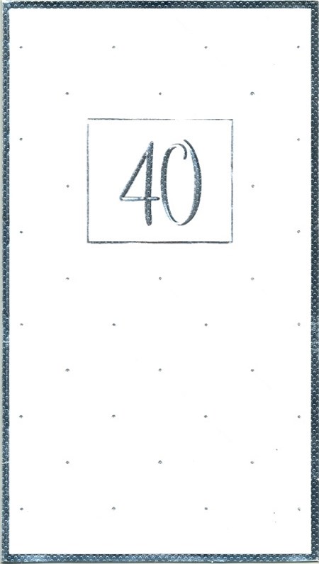 "40 år" hvitt kort m/sølvkant, dobbelt kort