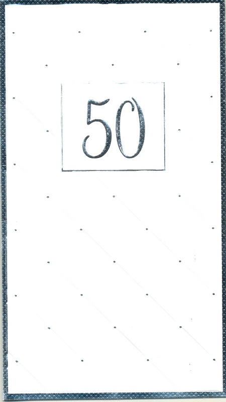"50 år" hvitt kort m/sølvkant, dobbelt kort