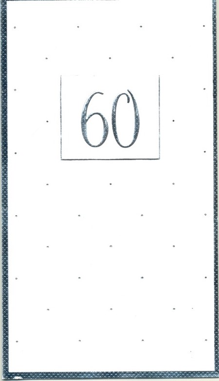 "60 år" hvitt kort m/sølvkant, dobbelt kort