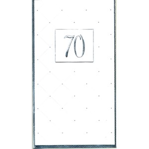 "70 år" hvitt kort m/sølvkant, dobbelt kort