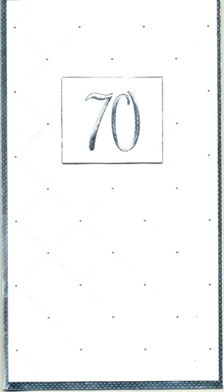 "70 år" hvitt kort m/sølvkant, dobbelt kort