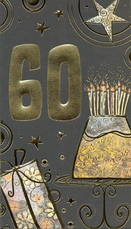 "60 år" sort kort m/gull-tall, dobbelt kort