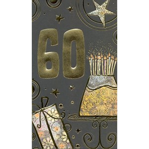 "60 år" sort kort m/gull-tall, dobbelt kort