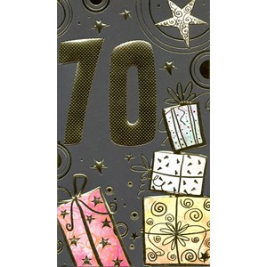 "70 år" sort kort m/gull-tall, dobbelt kort