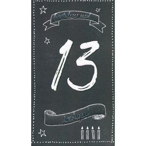 "13 år, gratulerer med dagen", sort kort, dobbelt kort