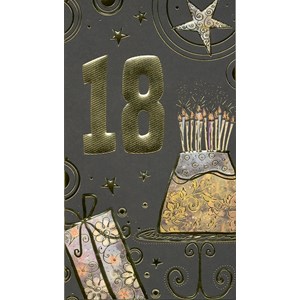 "18 år" sort kort m/gull-tall, dobbelt kort