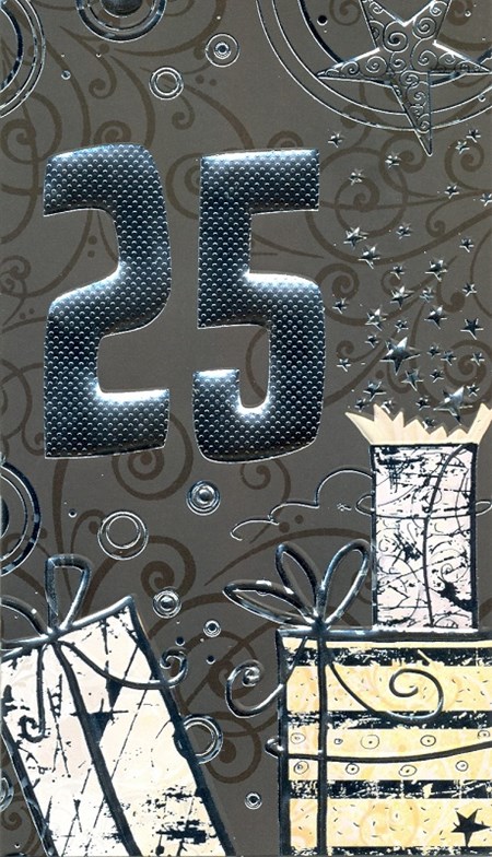 "25 år" sort kort m/sølv-tall, dobbelt kort